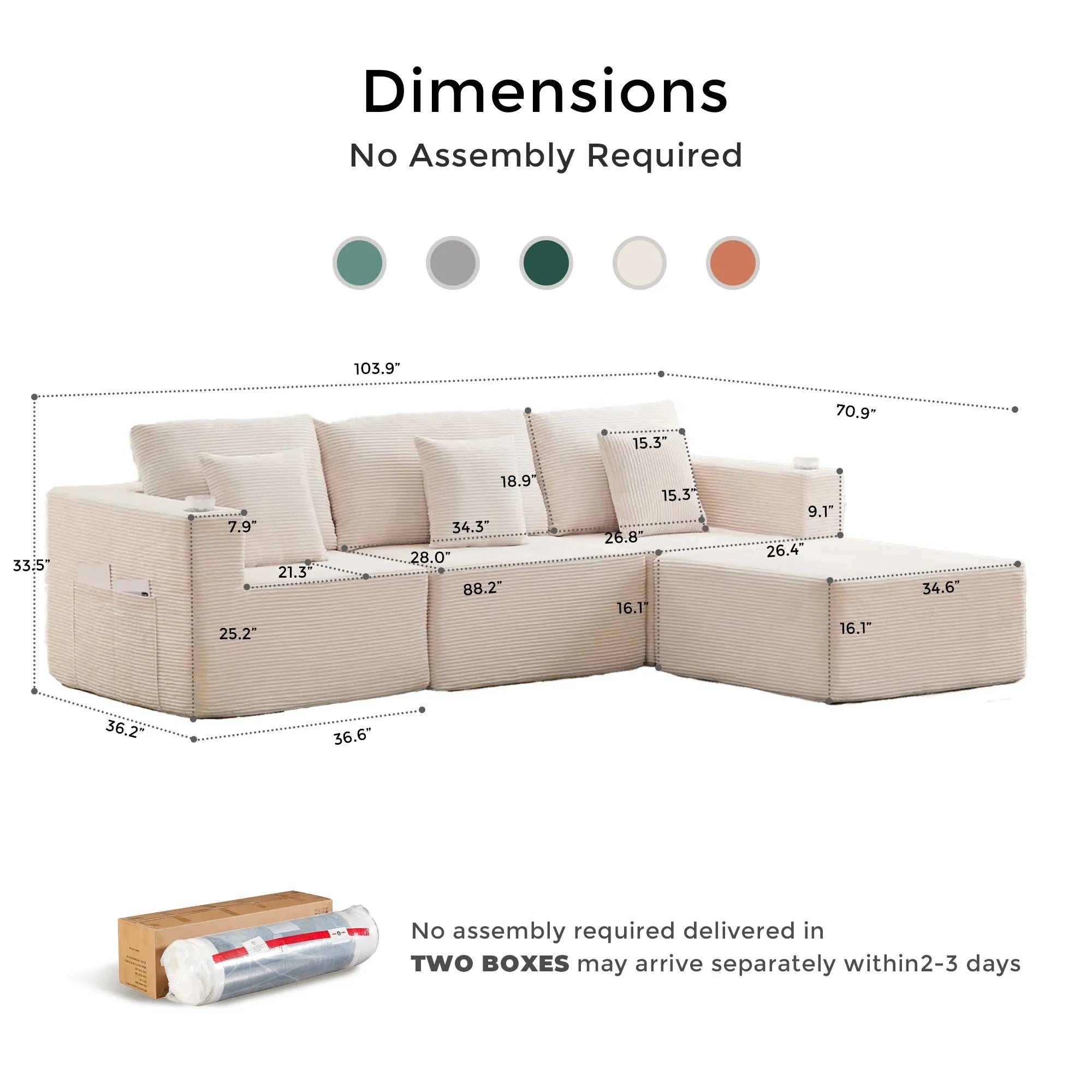 Hestia Compressed Modular Sofa with Cup Holders & Storage
