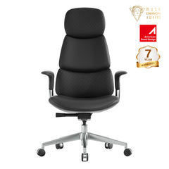 Nyla leather office chair with easy adjustment, black with armrests and caster base
