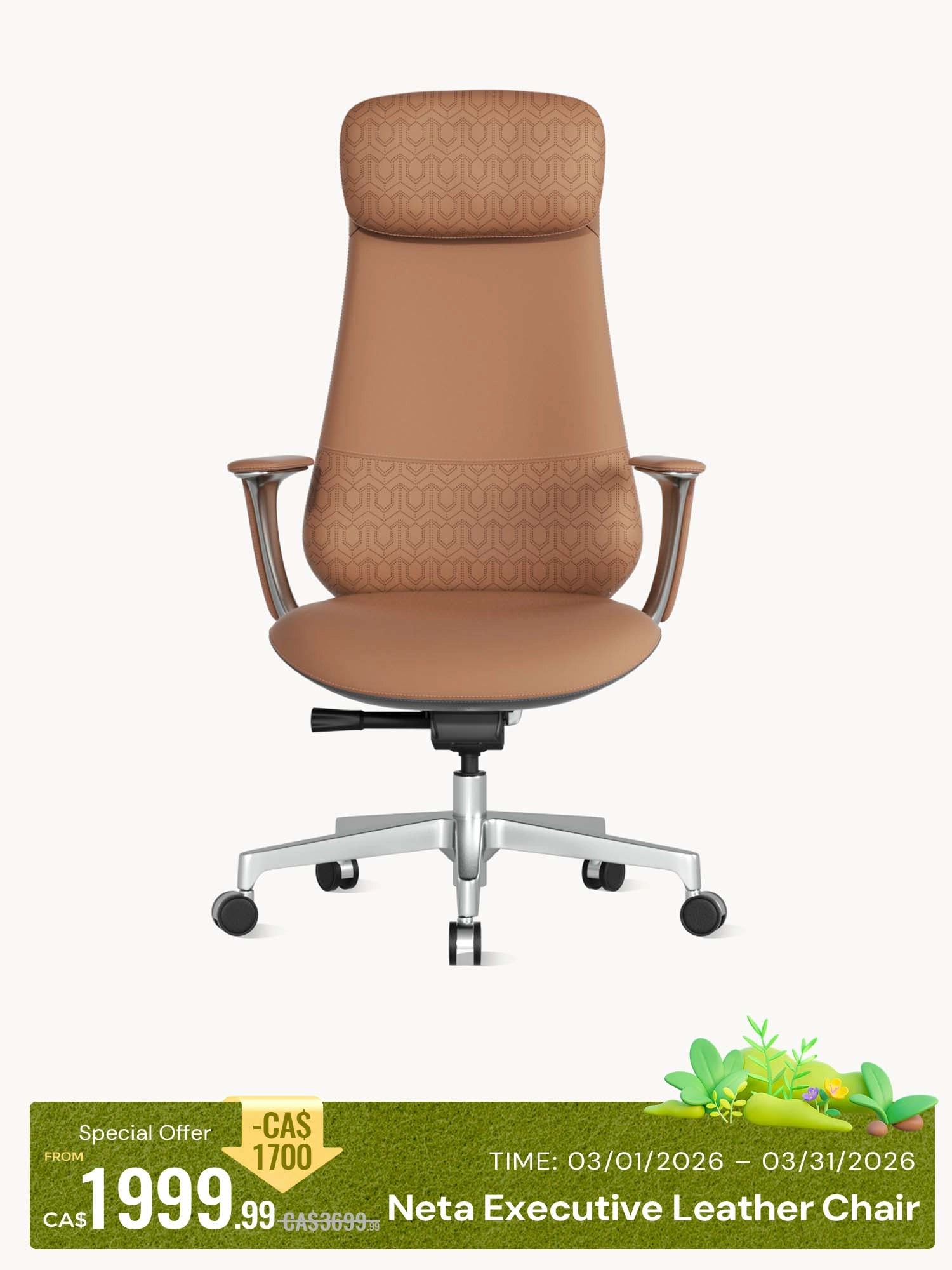 Neta Premium Leather Chair with Headrest