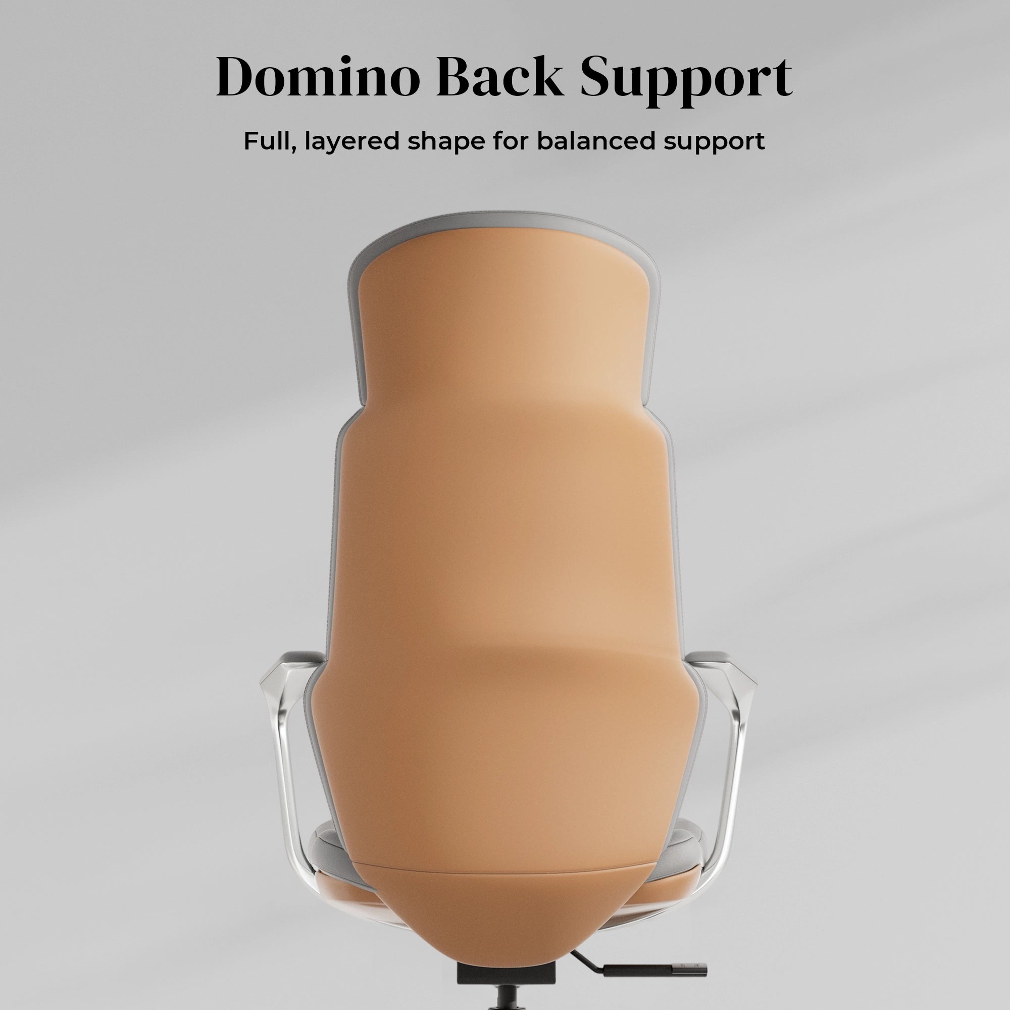 Tan leather swivel office chair with tall backrest and padded arm supports