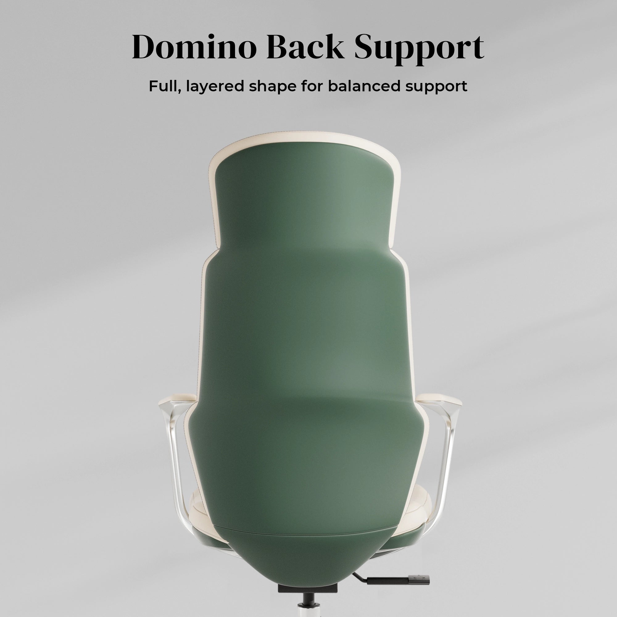 Green leather office chair with prominent back support, chrome arms, and swivel base