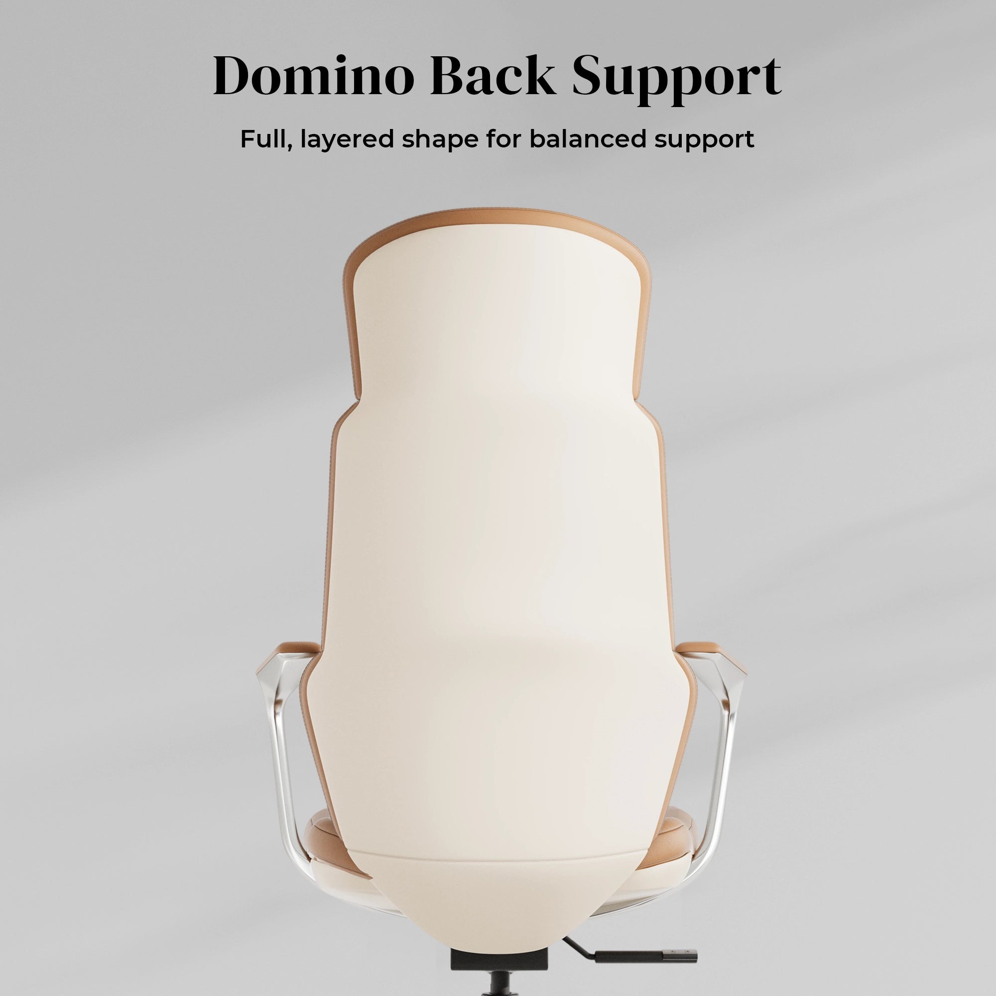 Cream leather office chair with tall back support and chrome armrests