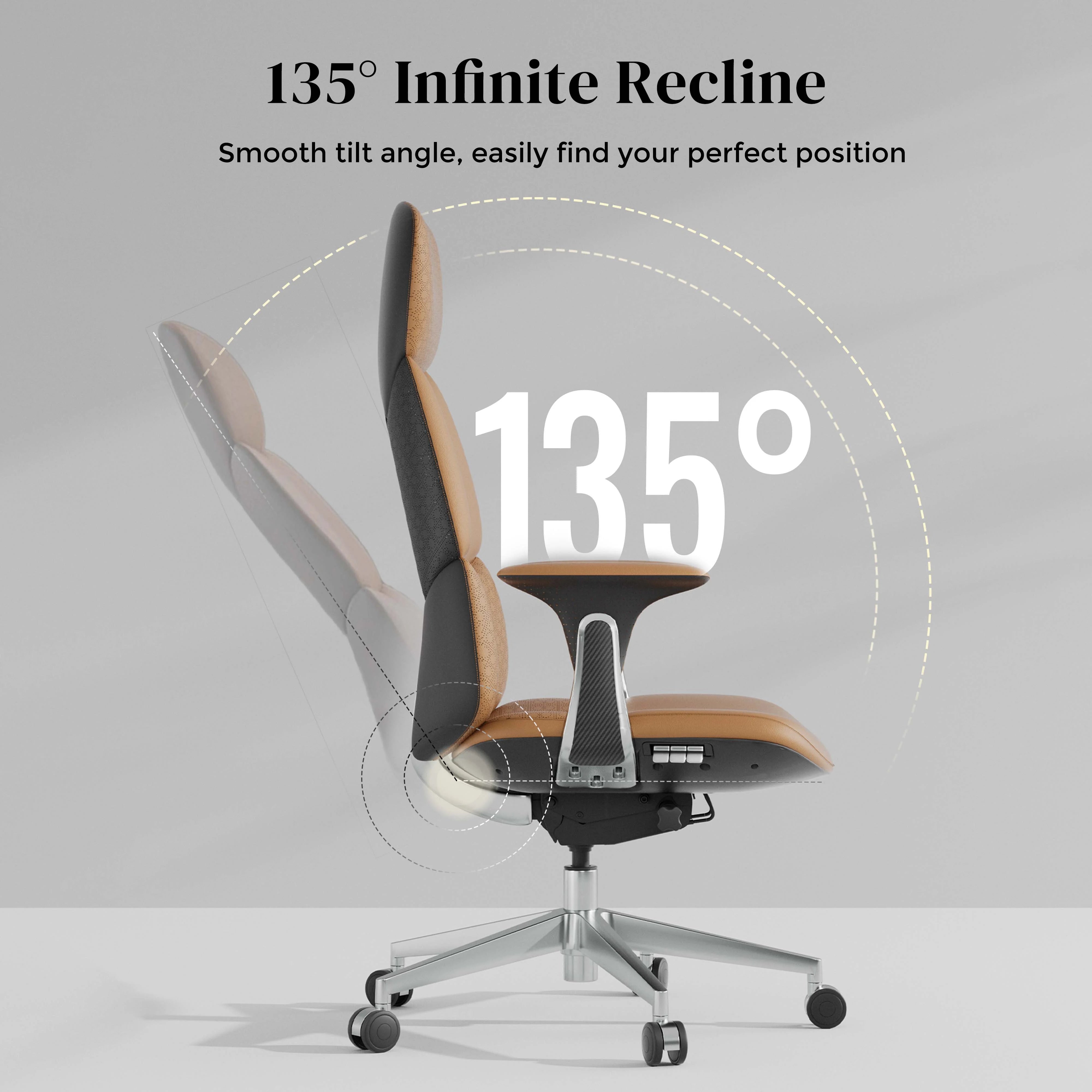 Nolan leather office chair in dark with brown side panels, adjustable mechanism, and chrome base