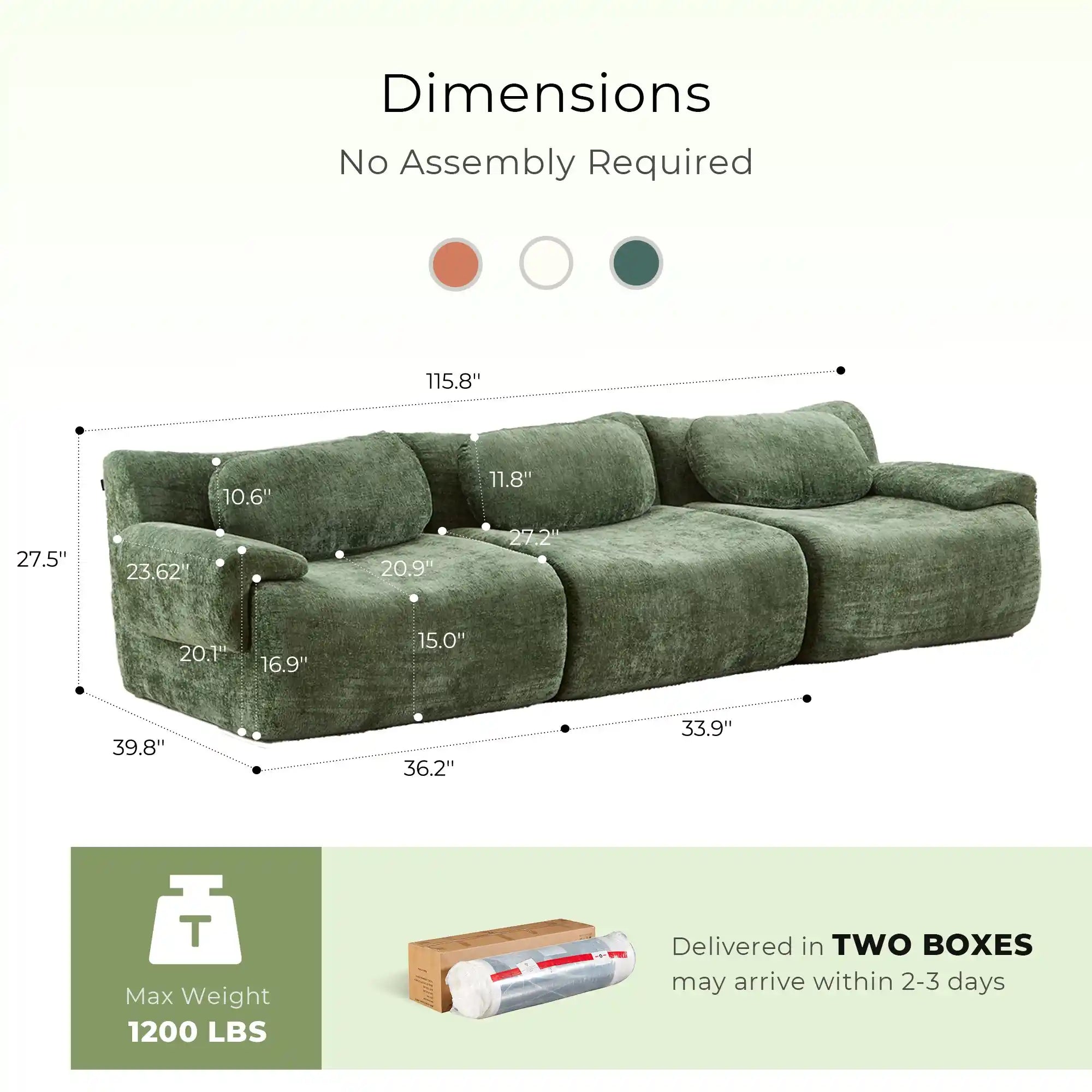 Nephele Wave-Shaped Compressed Sectional Sofa