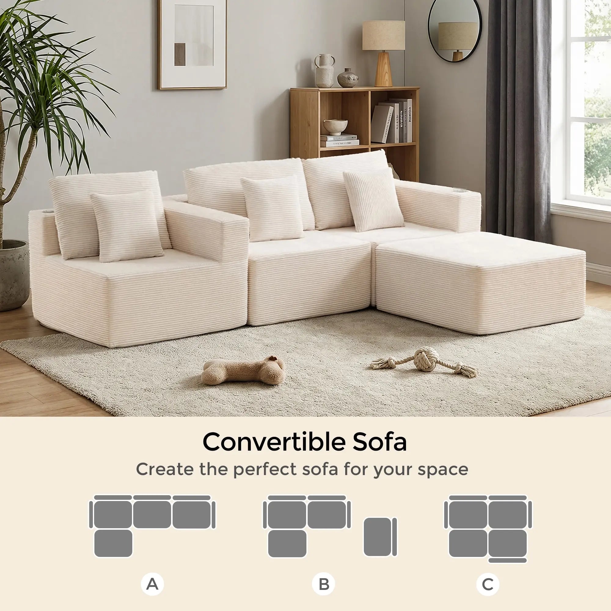 Hestia Compressed Modular Sofa with Cup Holders & Storage