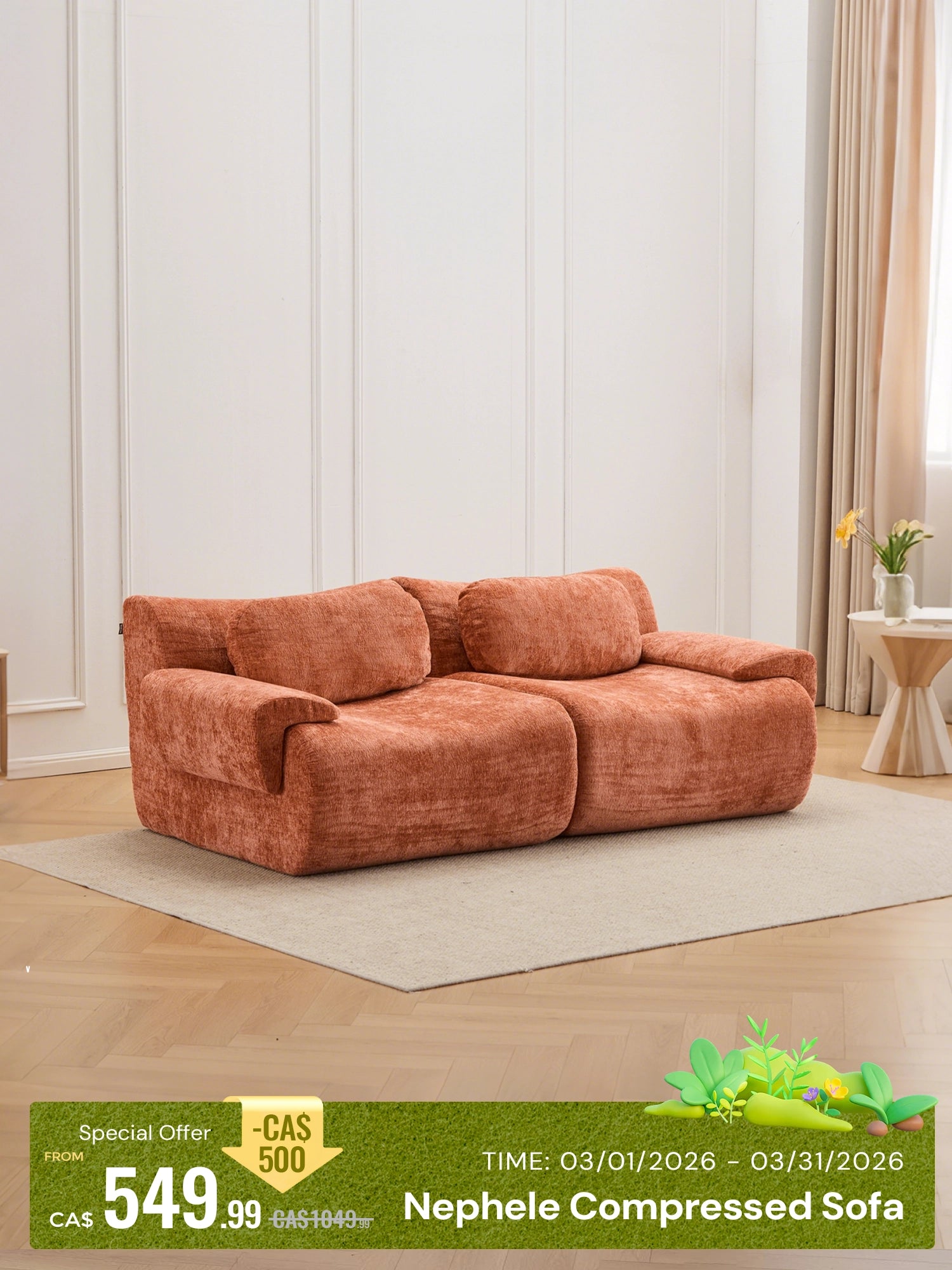 Nephele Wave-Shaped Compressed Sectional Sofa