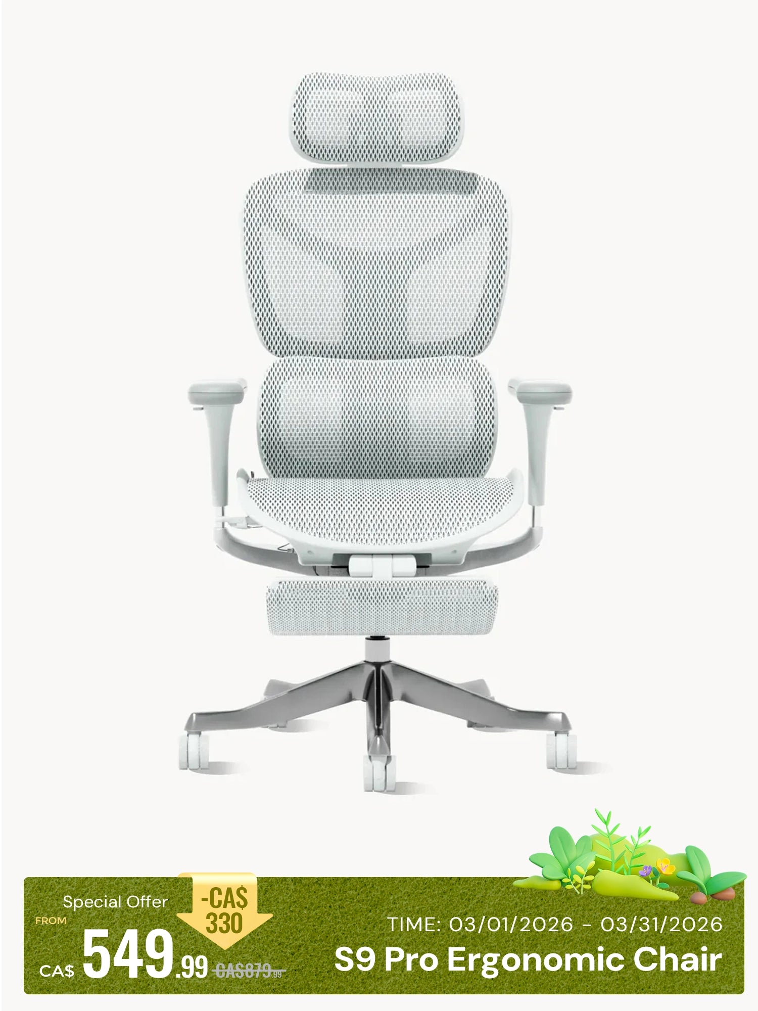 Welax-S9 Pro Ergonomic Office Chair with One-Touch Adjustment