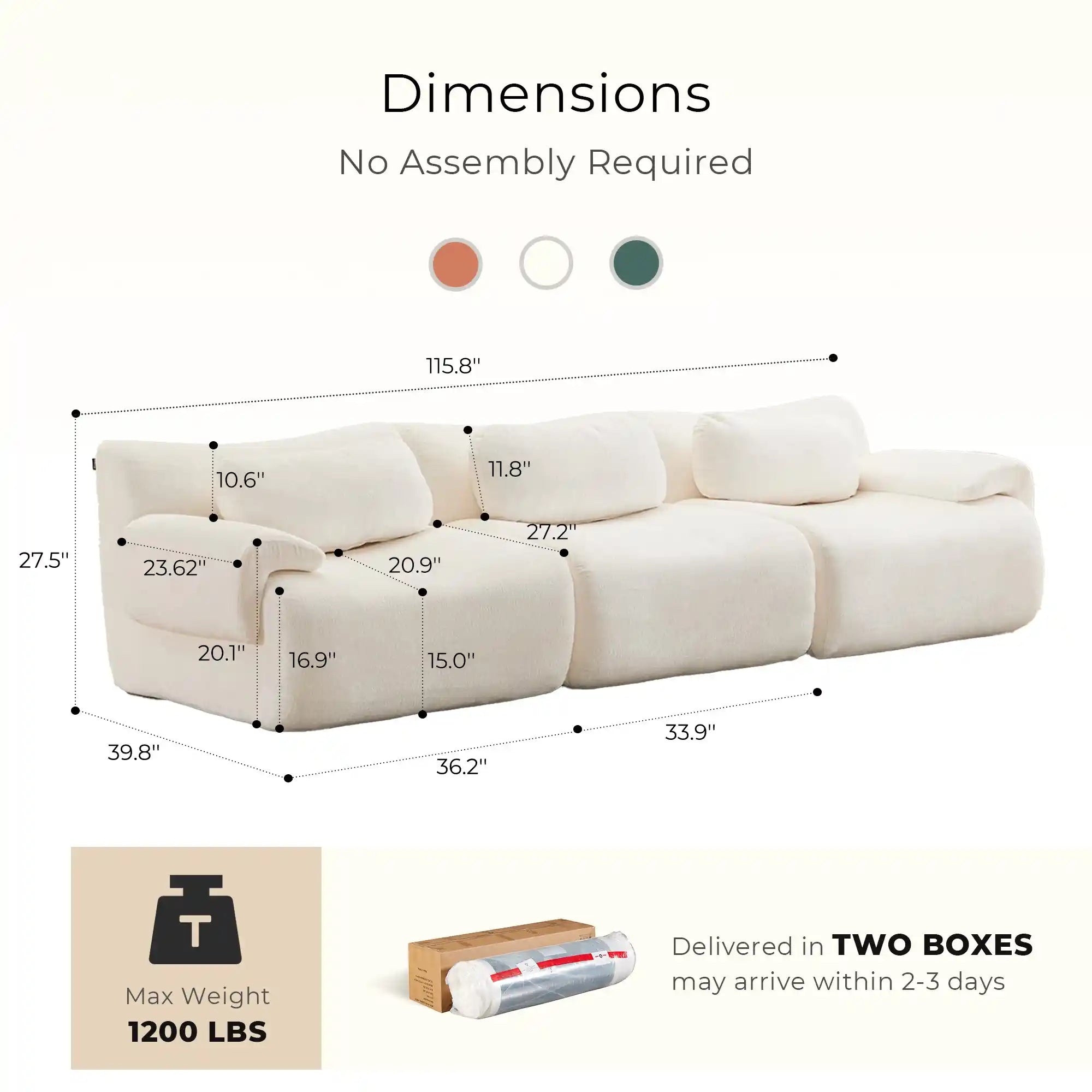 Nephele Wave-Shaped Compressed Sectional Sofa