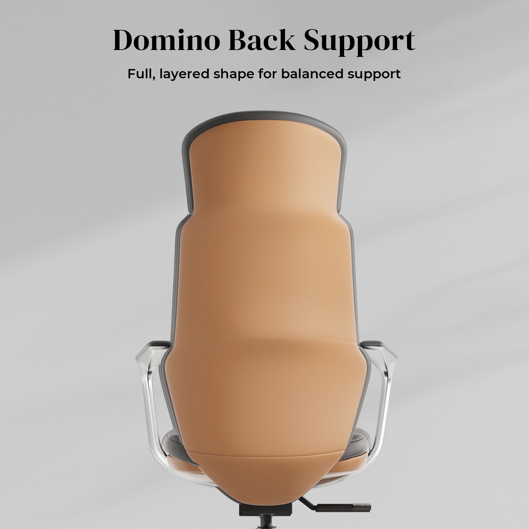 Beige leather office chair with tall back support and chrome armrests