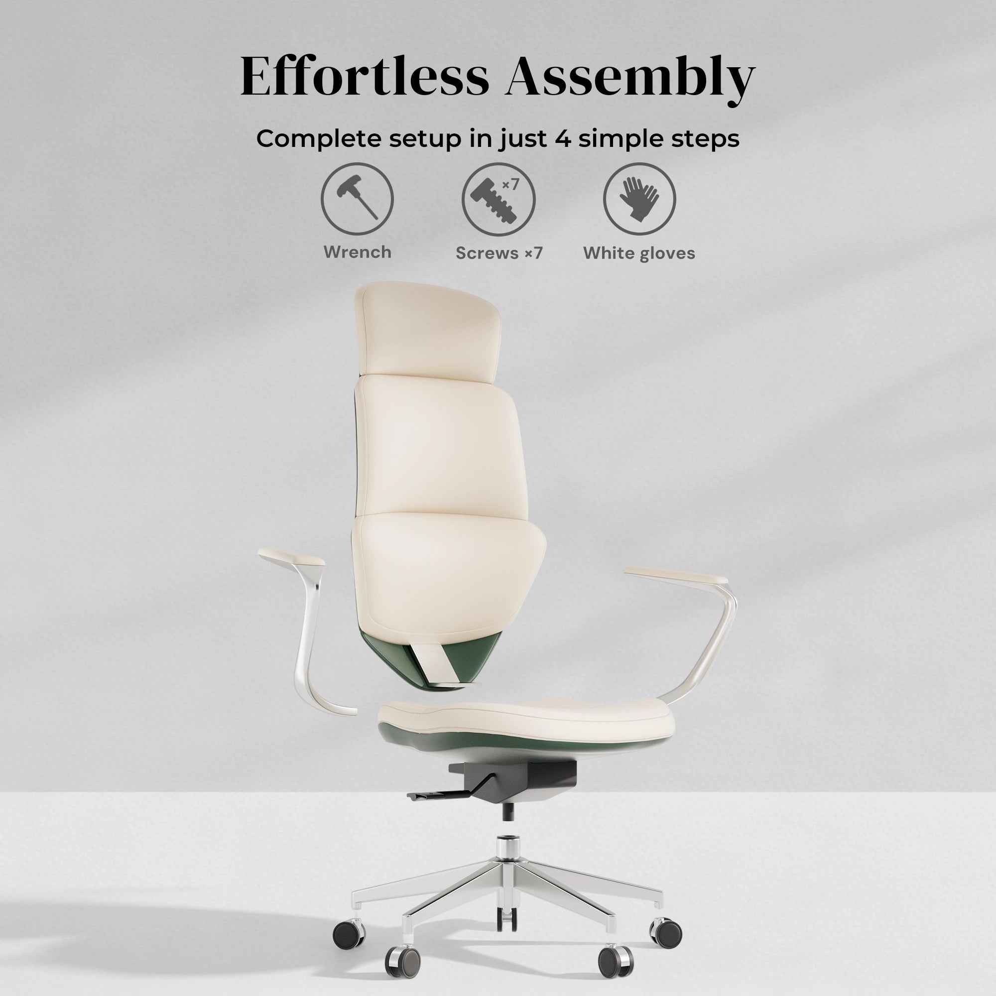 Cream leather swivel office chair with padded seat and five-star caster base