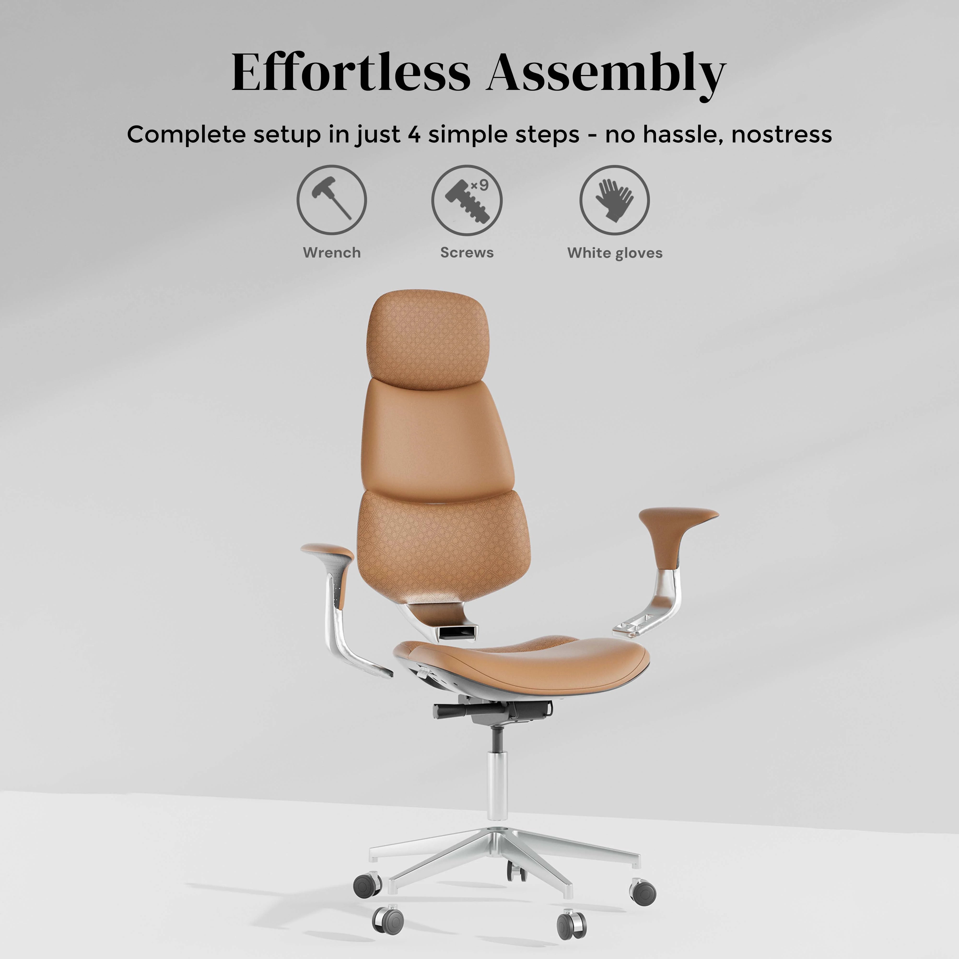 Leather office chair with contoured seat and backrest, wheeled cross base